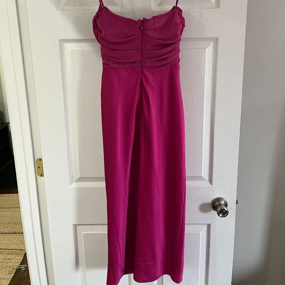 House of CB Teia Hot Pink Draped Corset Midi Dress | Size Medium - Picture 2 of 6